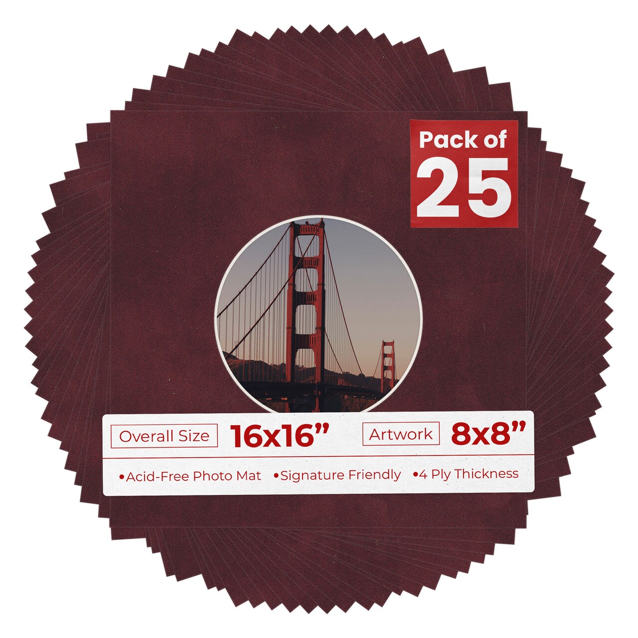 Dark Red Suede Mat Board for 16x16 Frames - Circle Opening for 8x8 Photos